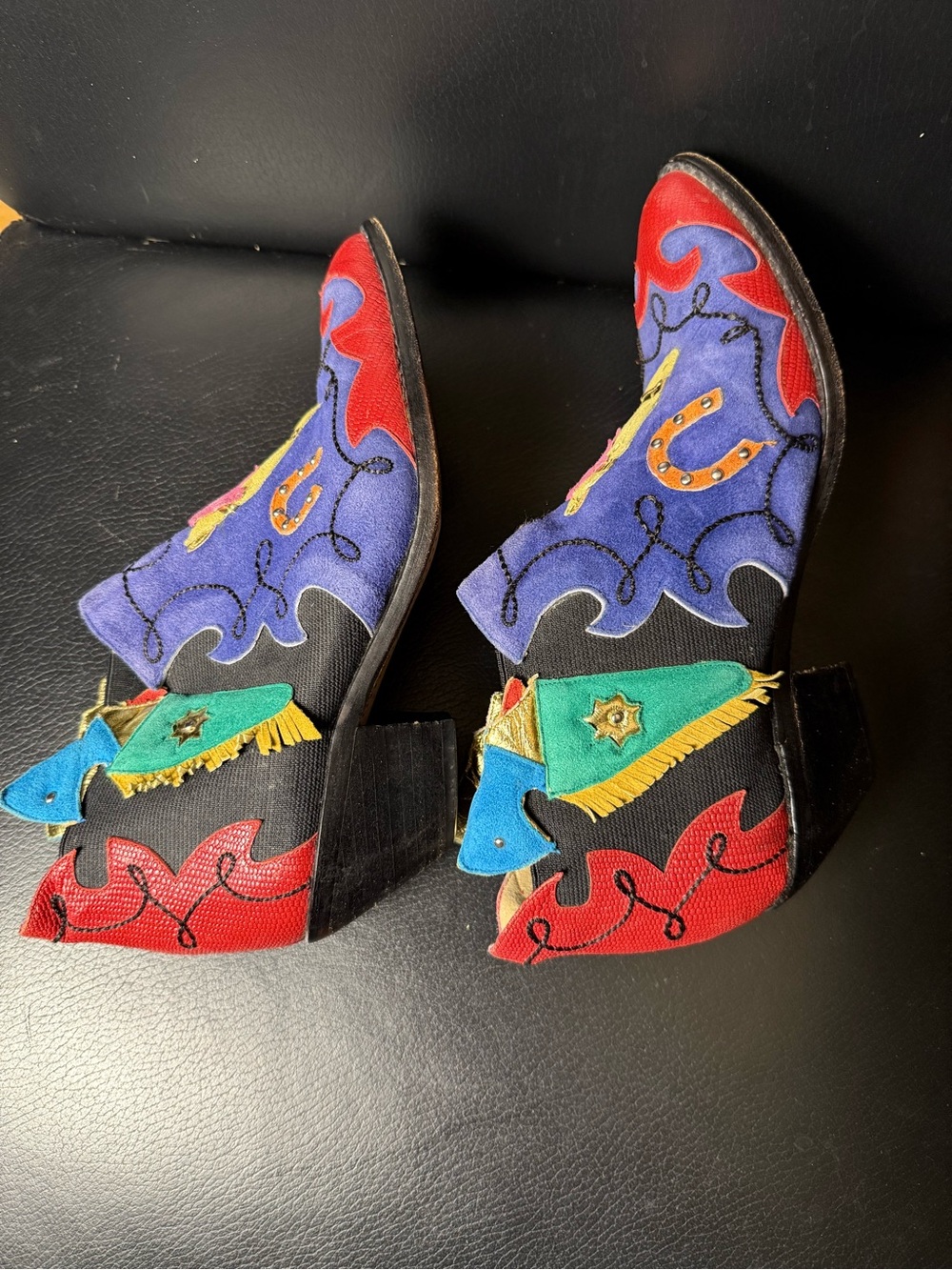 Vintage Zalo Western Cowgirl Boots Size 7M Colorful Leather Appliqué Spain 2" - Picture 12 of 16